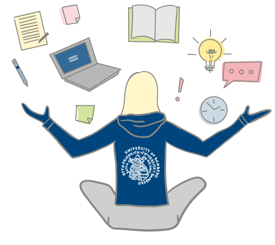 Illustration eines Studierenden in einem Uni Bamberg Pullover