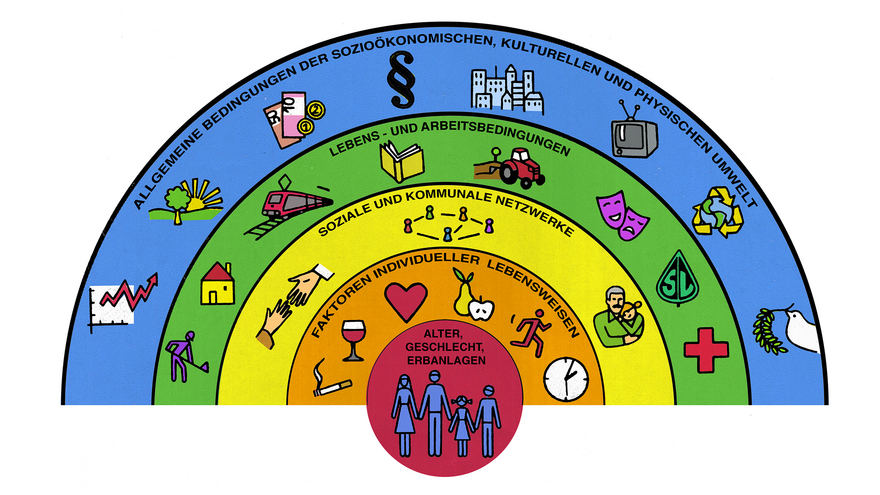 Grafik stellt übersichtlich dar, von welchen Faktoren Gesundheit abhängt