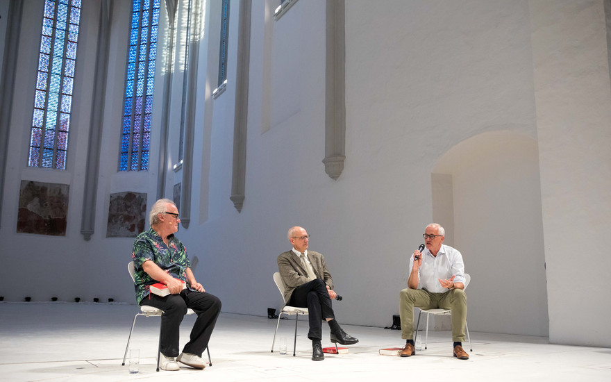 Michael Köhlmeier, Christian Illies und Friedhelm Marx (v.l.n.r.) im Gespräch.